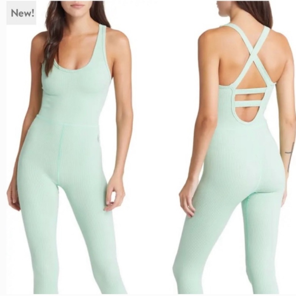 FP Movement Happiness Runs Onesie Sage Green Ribbed Seamless Small Like New